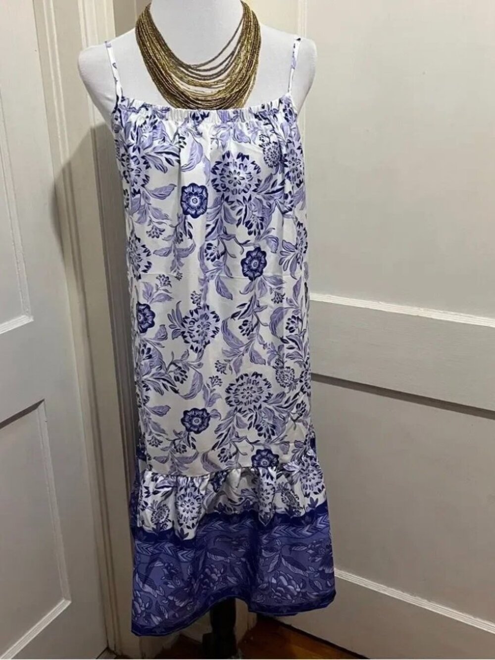 NWT Camibloom Blue White slip Dress Sundress Women's Large